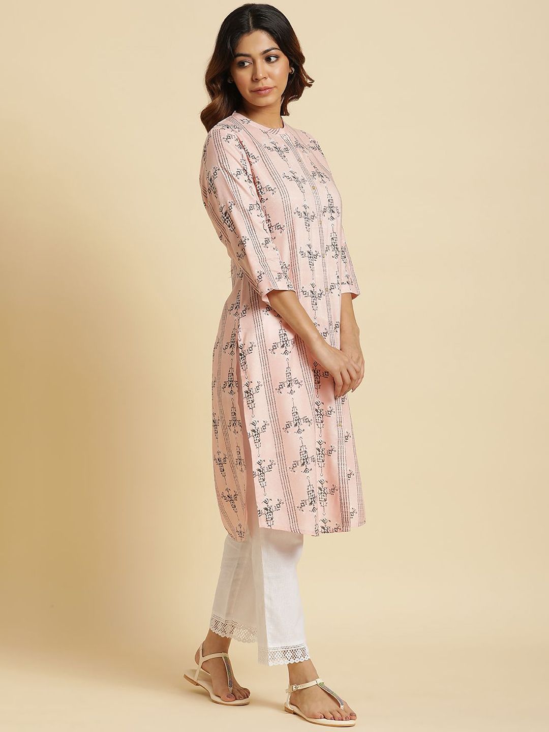 W Abstarct Printed Mandarin Collar Straight Kurta