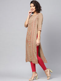 Libas Women Beige Ethnic Motifs Printed Kurta