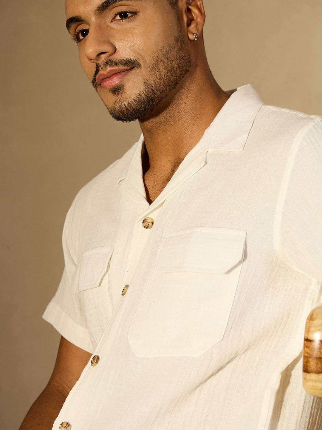 DENNISON Men Self Design Cuban Collar Smart Casual Shirt