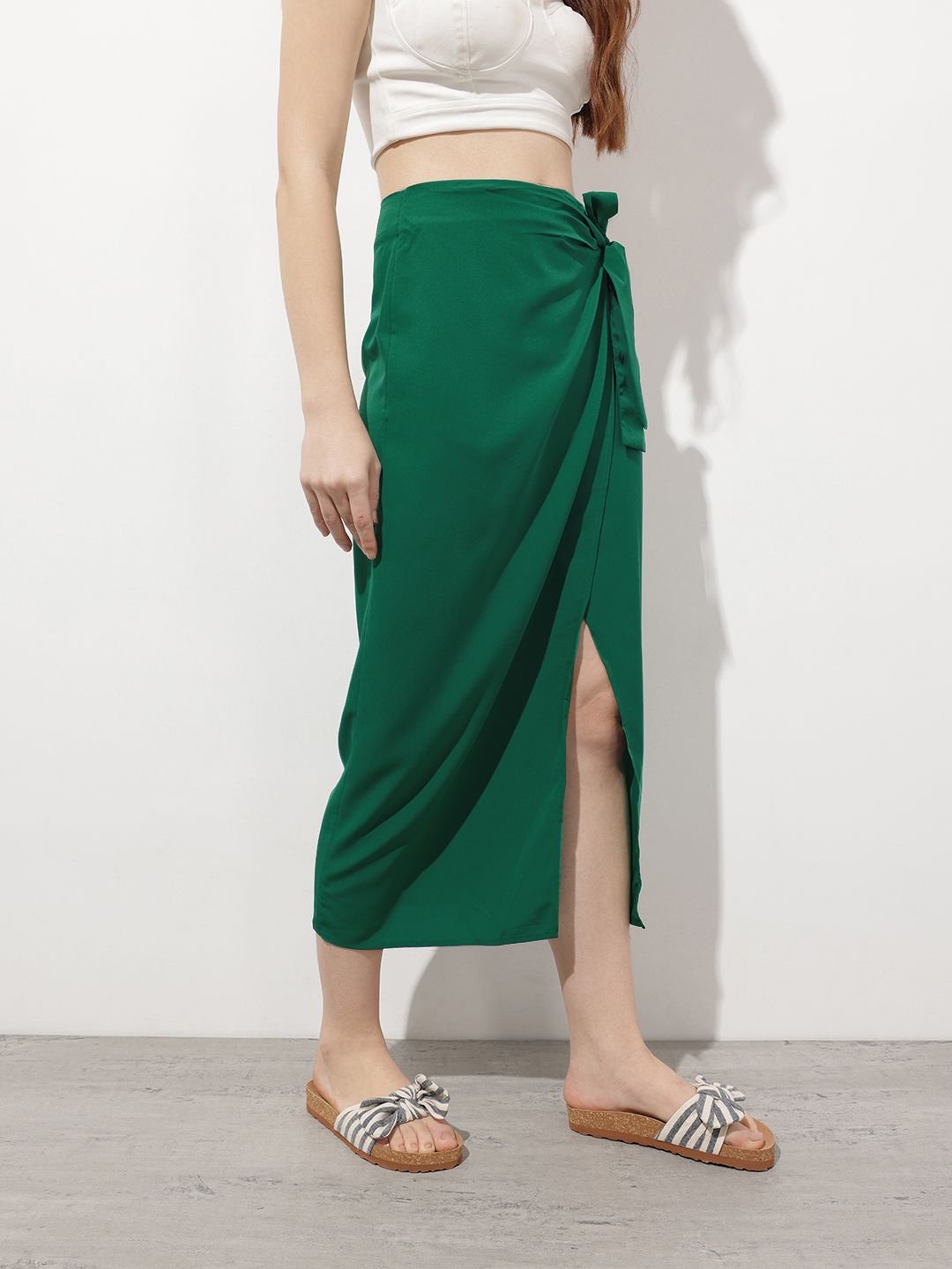 DressBerry Easy Breezy Vibes Bow Down Wrap Midi Skirt