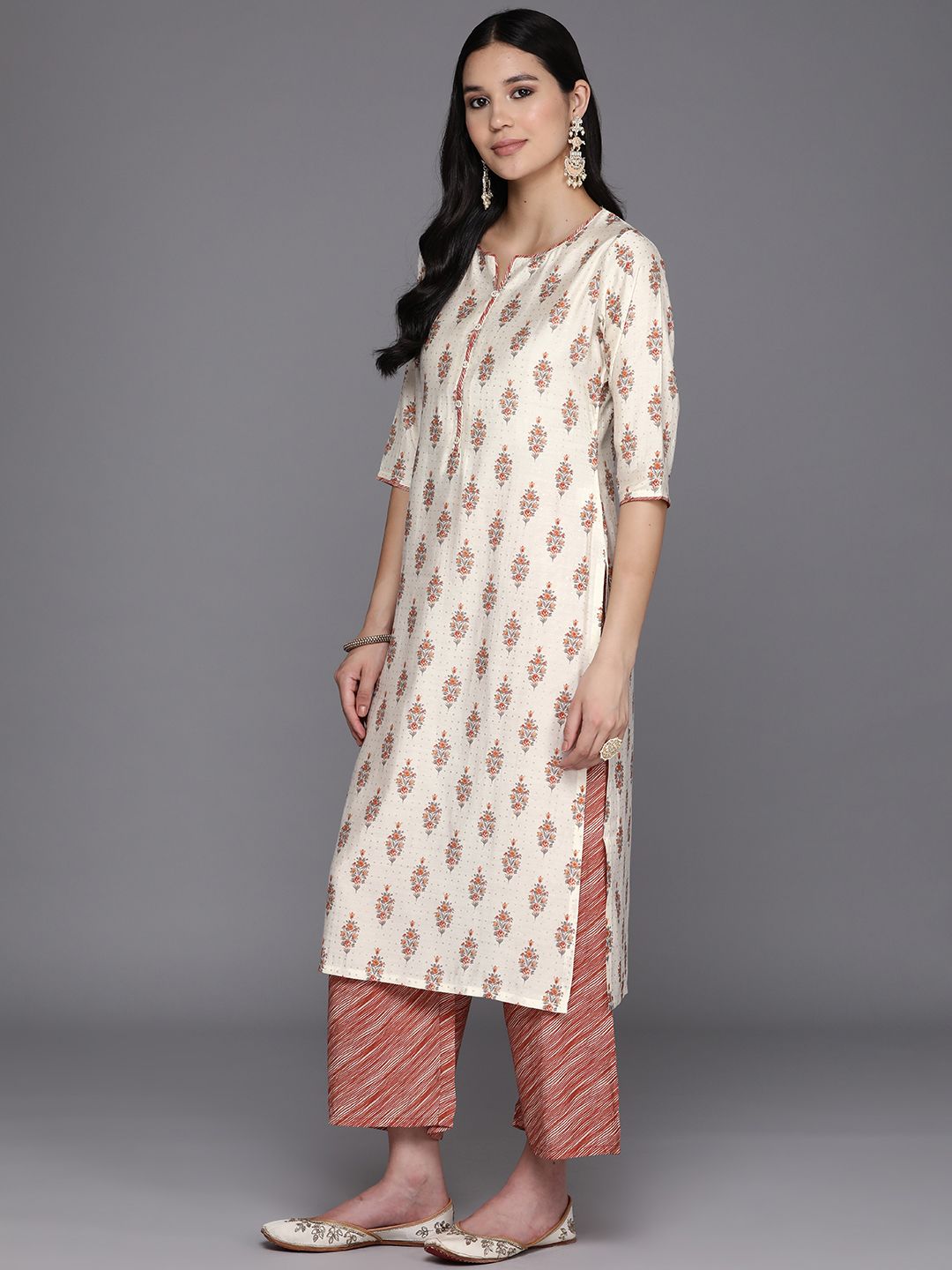Libas Floral Printed Sweetheart Neck Kurta With Palazzos & Dupatta