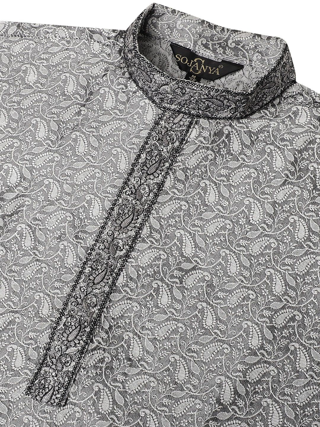 SOJANYA Paisley Woven Design Mandarin Collar Thread Work Long Sleeves Straight Kurta