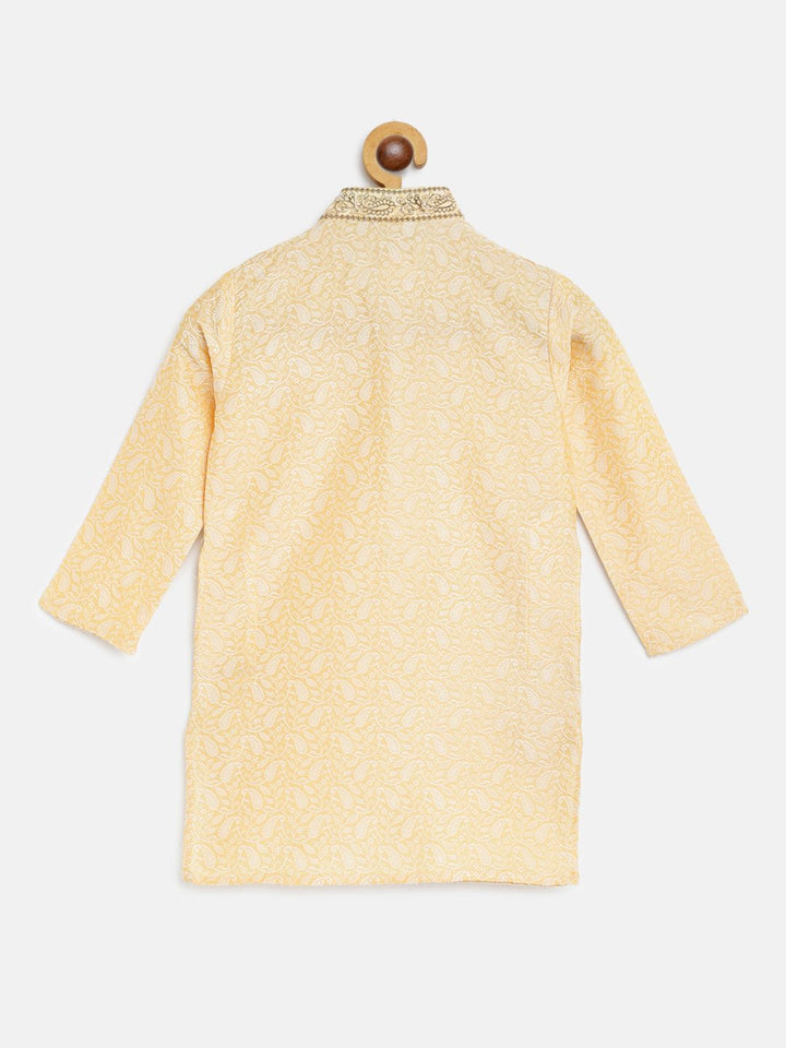 SOJANYA Boys Cream-Coloured & White Paisley Embroidered Thread Work Straight Kurta