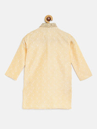 SOJANYA Boys Cream-Coloured & White Paisley Embroidered Thread Work Straight Kurta