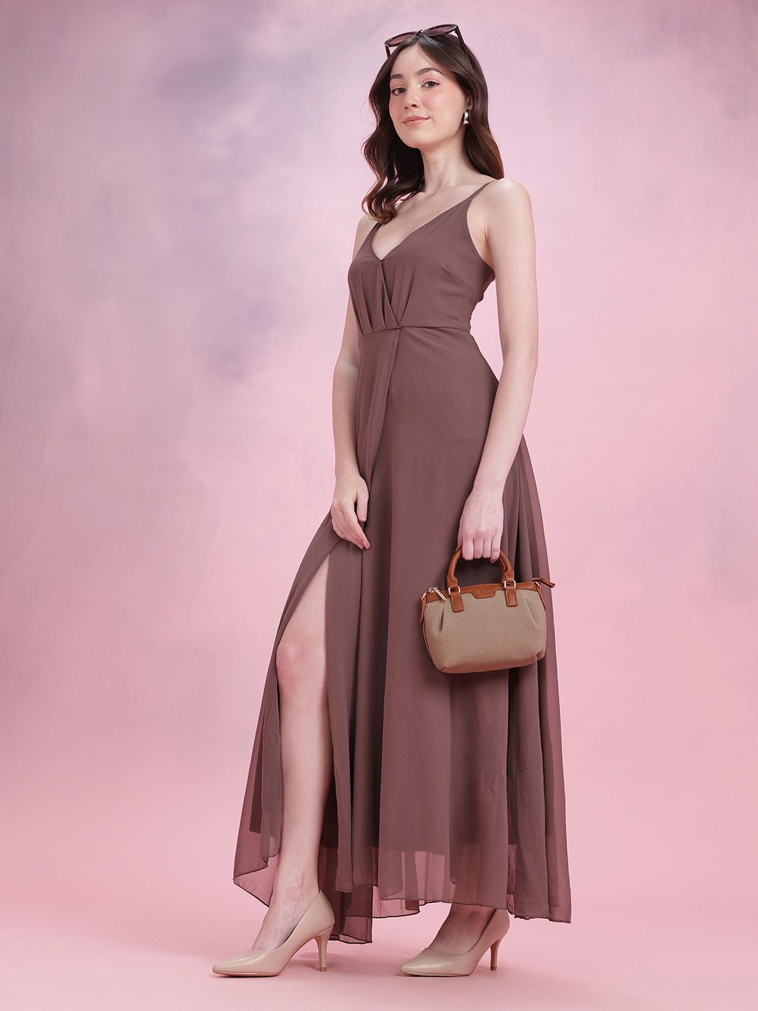 DressBerry Pleated Slit Wrap Maxi Dress