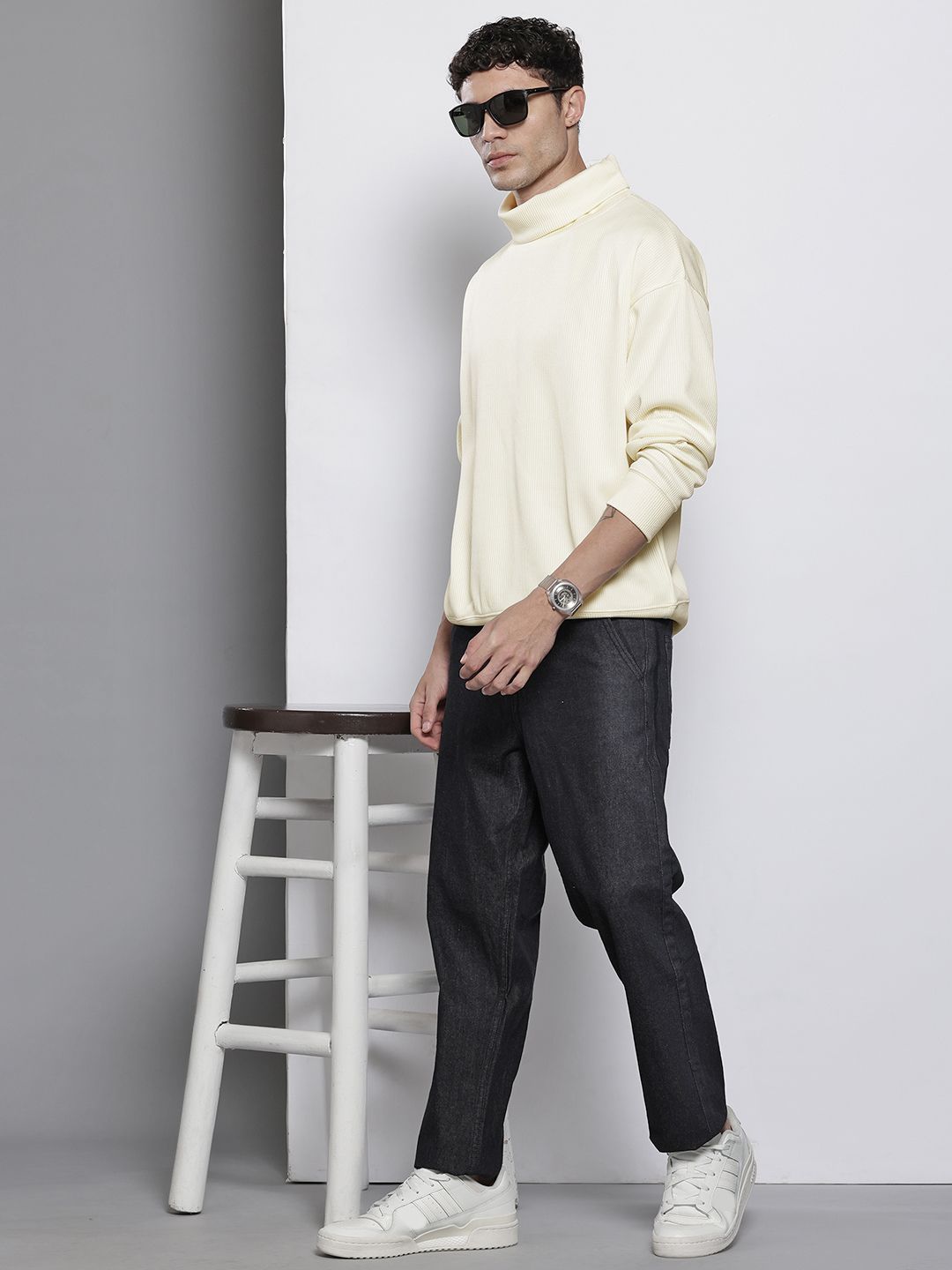 The Indian Garage Co Self Design Turtle Neck Drop-Shoulder Sleeves Sweatshirt