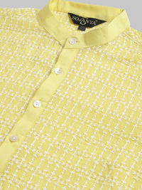 SOJANYA Mandarin Collar Ethnic Motifs Embroidered Regular Pure Cotton Kurta with Churidar