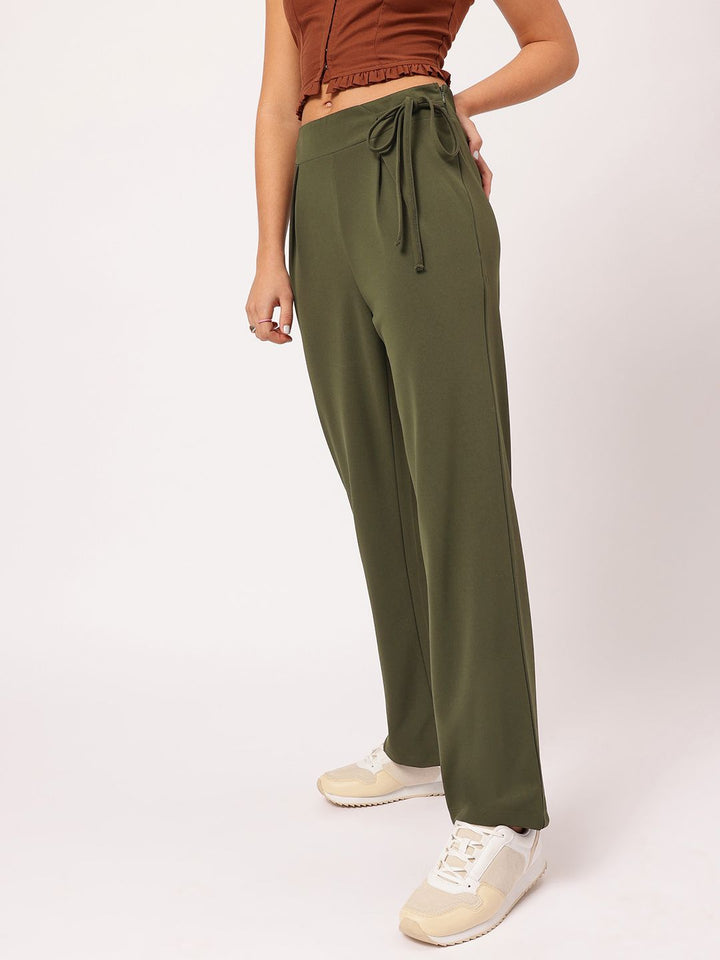 DressBerry Women Edgy Elegance Regular Fit Trousers with Tie-Up Detail
