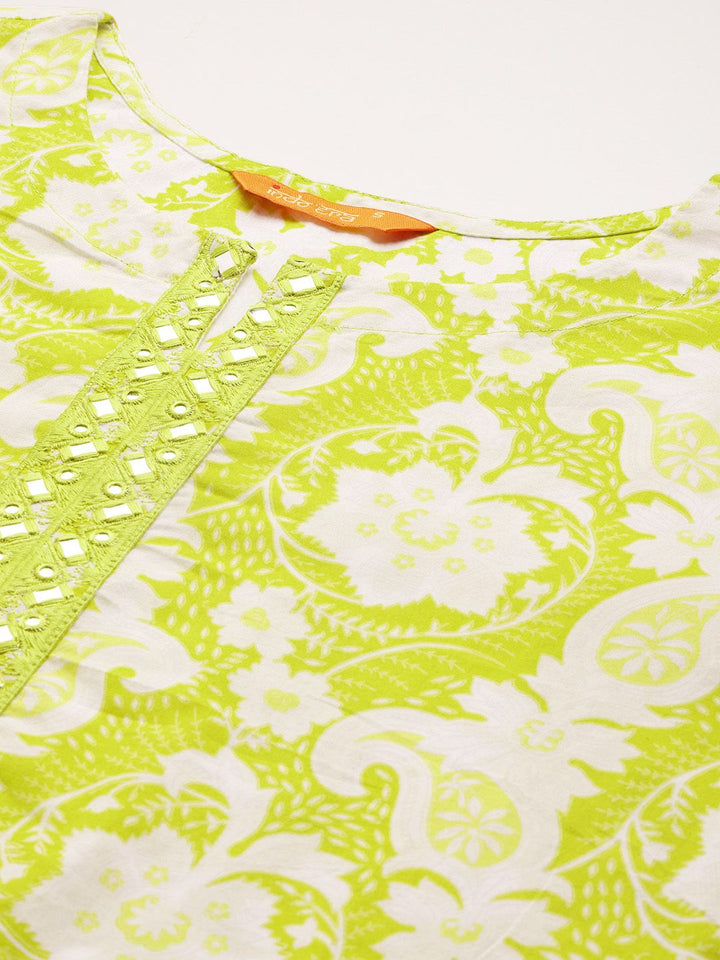 Indo Era Floral Printed Thread Work Pure Cotton Kurta With Trousers & Dupatta