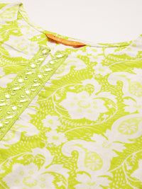 Indo Era Floral Printed Thread Work Pure Cotton Kurta With Trousers & Dupatta