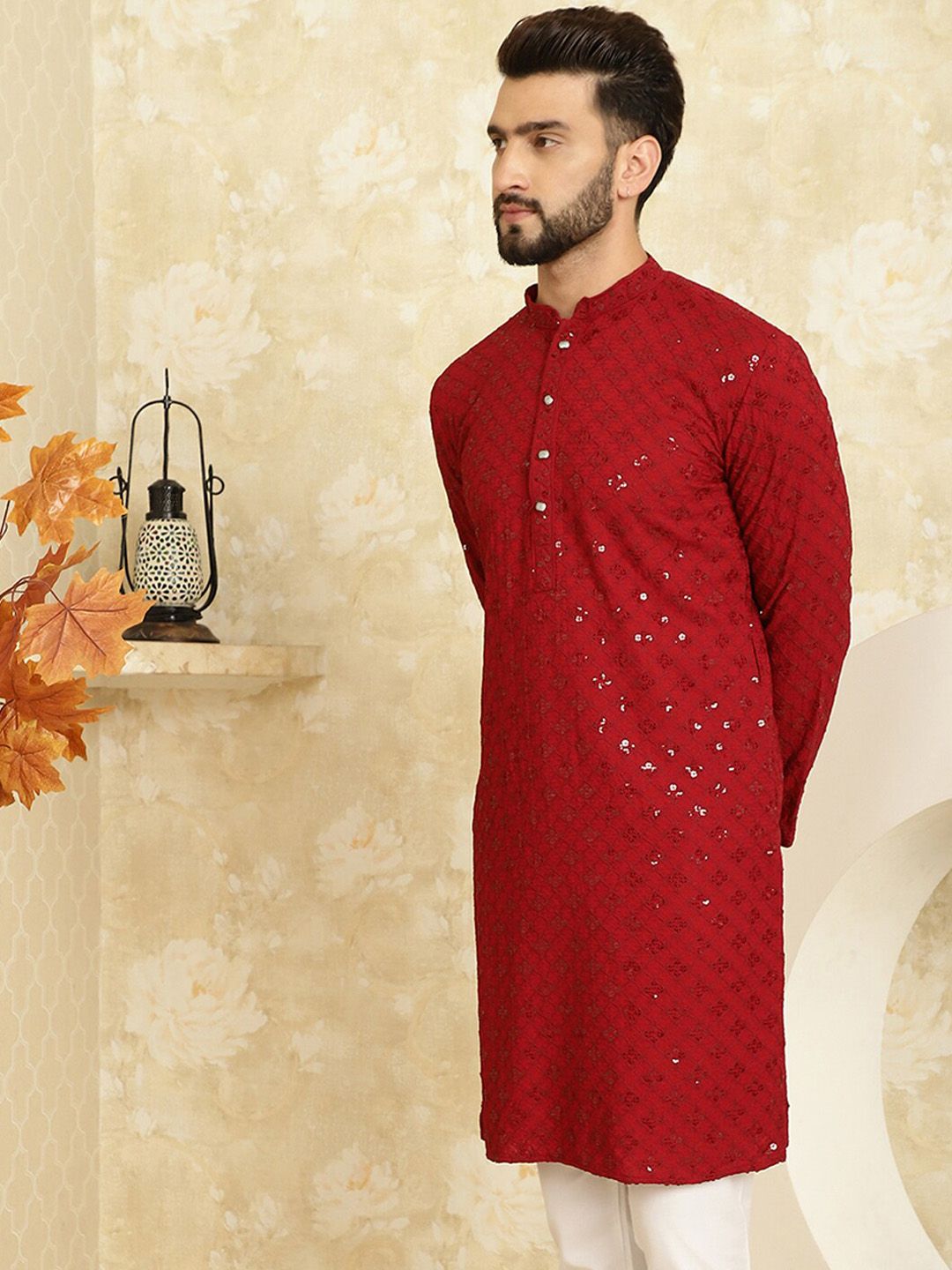 SOJANYA Kurta Lurus Labuci Sulam Geometrik Kapas Tulen