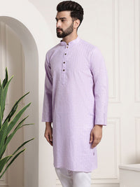 Anug by SOJANYA Men Lavender Checked Dobby Kurta