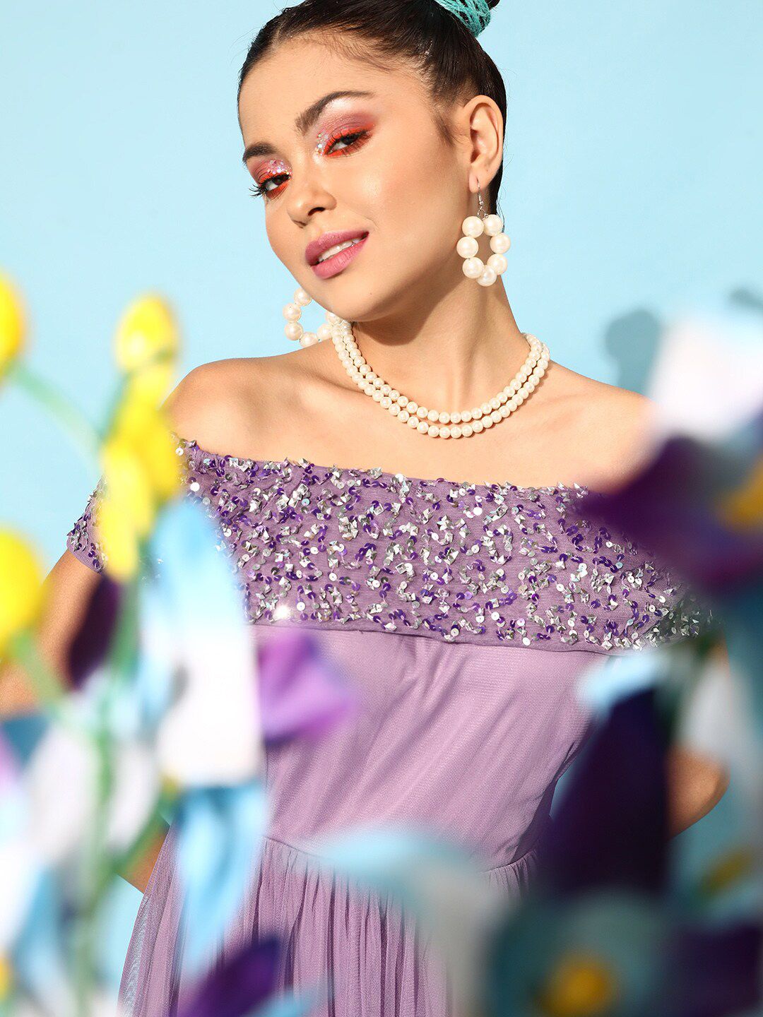 STREET 9 Women Lavender Solid Dress