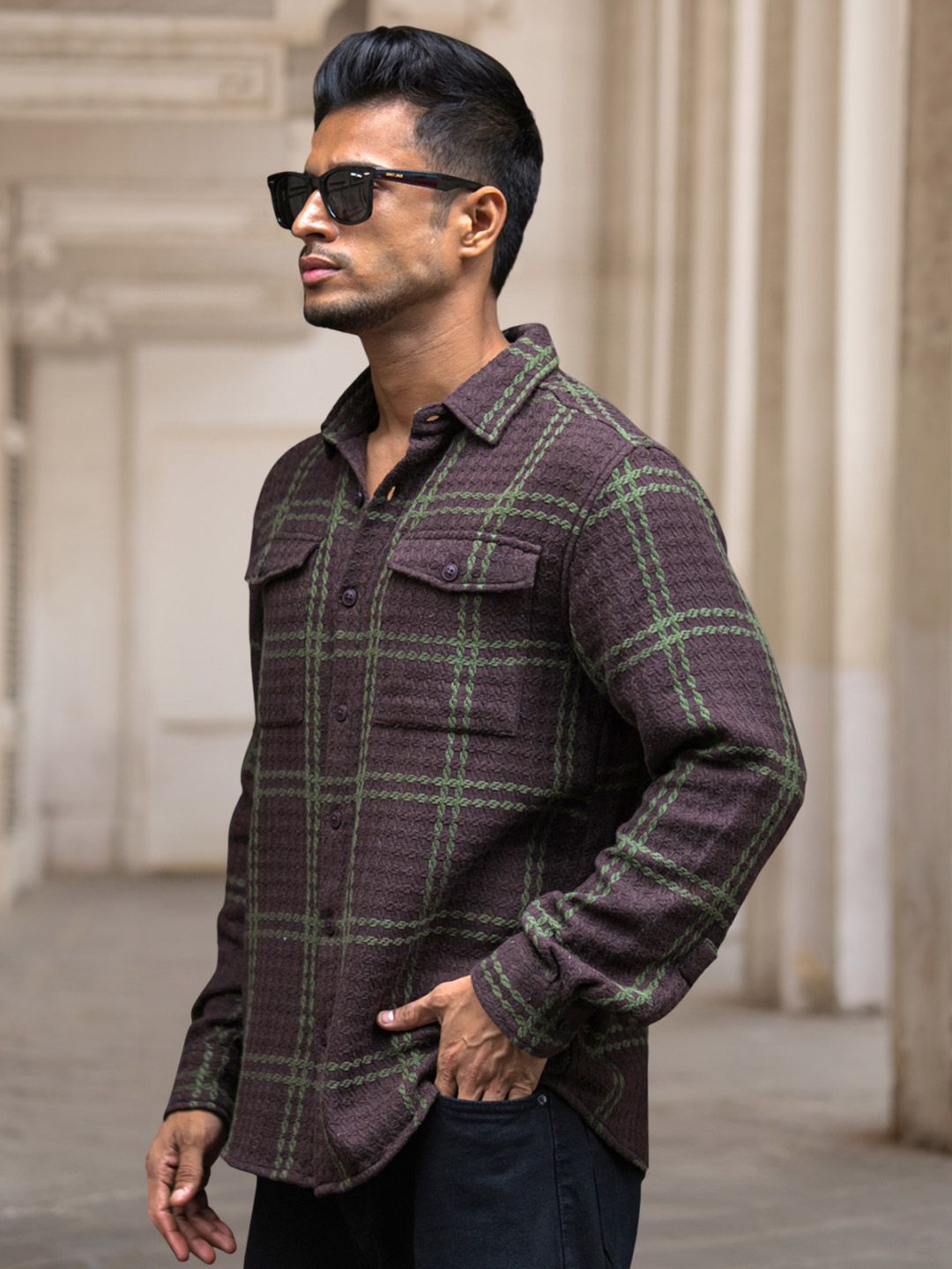 Powerlook Men Spread Collar Tartan Checked Cotton Casual Shirt