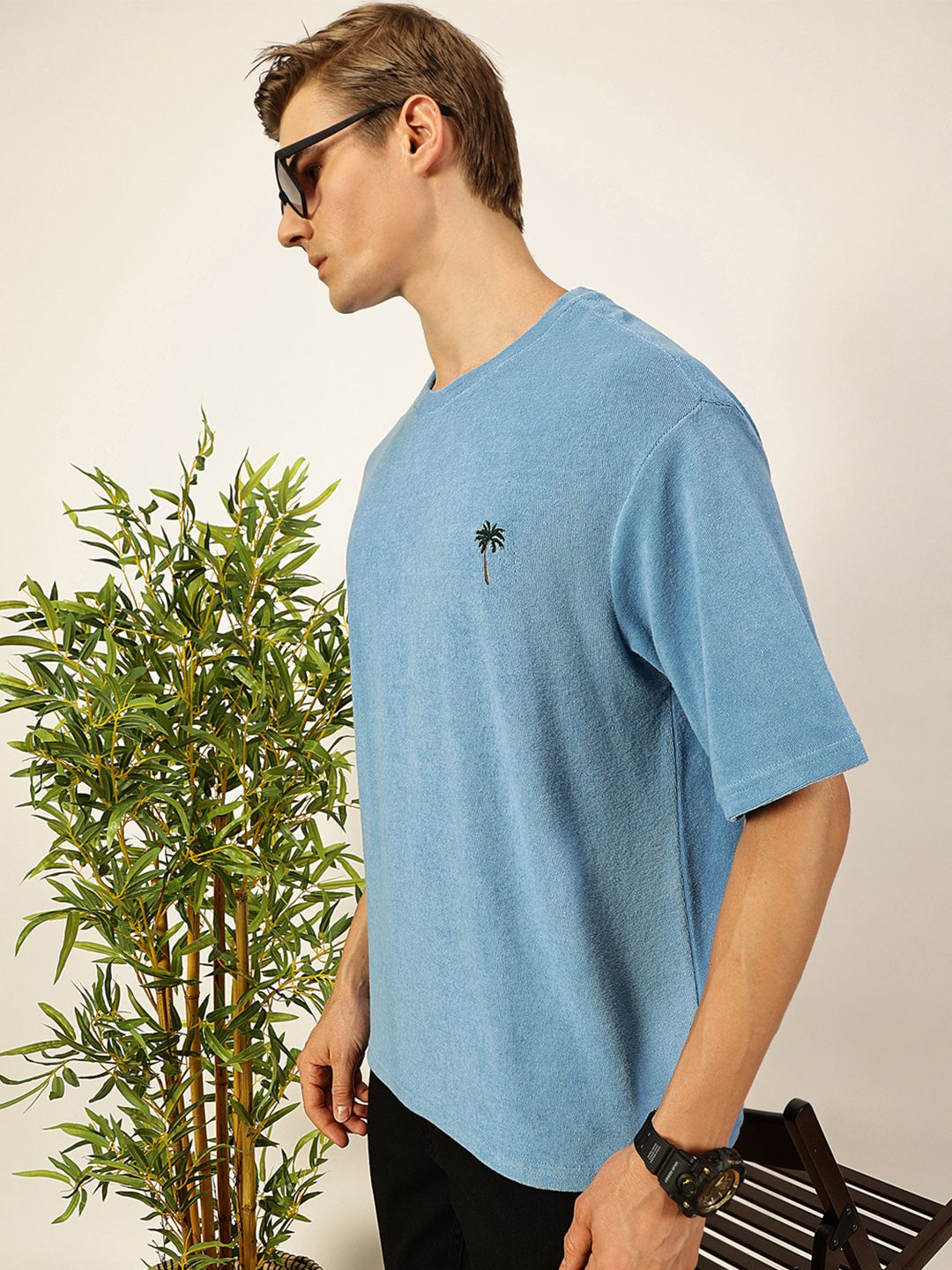 Thomas Scott Men's Solid Round Neck Oversized Casual T-shirt