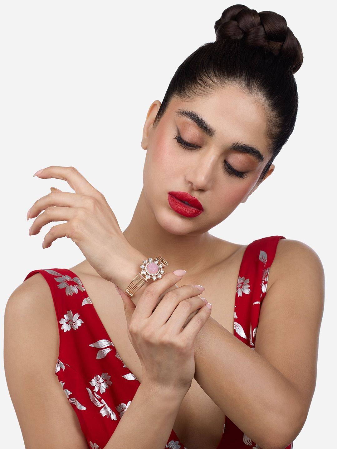 Zaveri Pearls Rose Gold-plated Cubic Zirconia Studded Gelang Kada