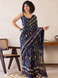 Saree mall Ethnic Motifs Poly Cotton Ready to Wear Ikat Sarees