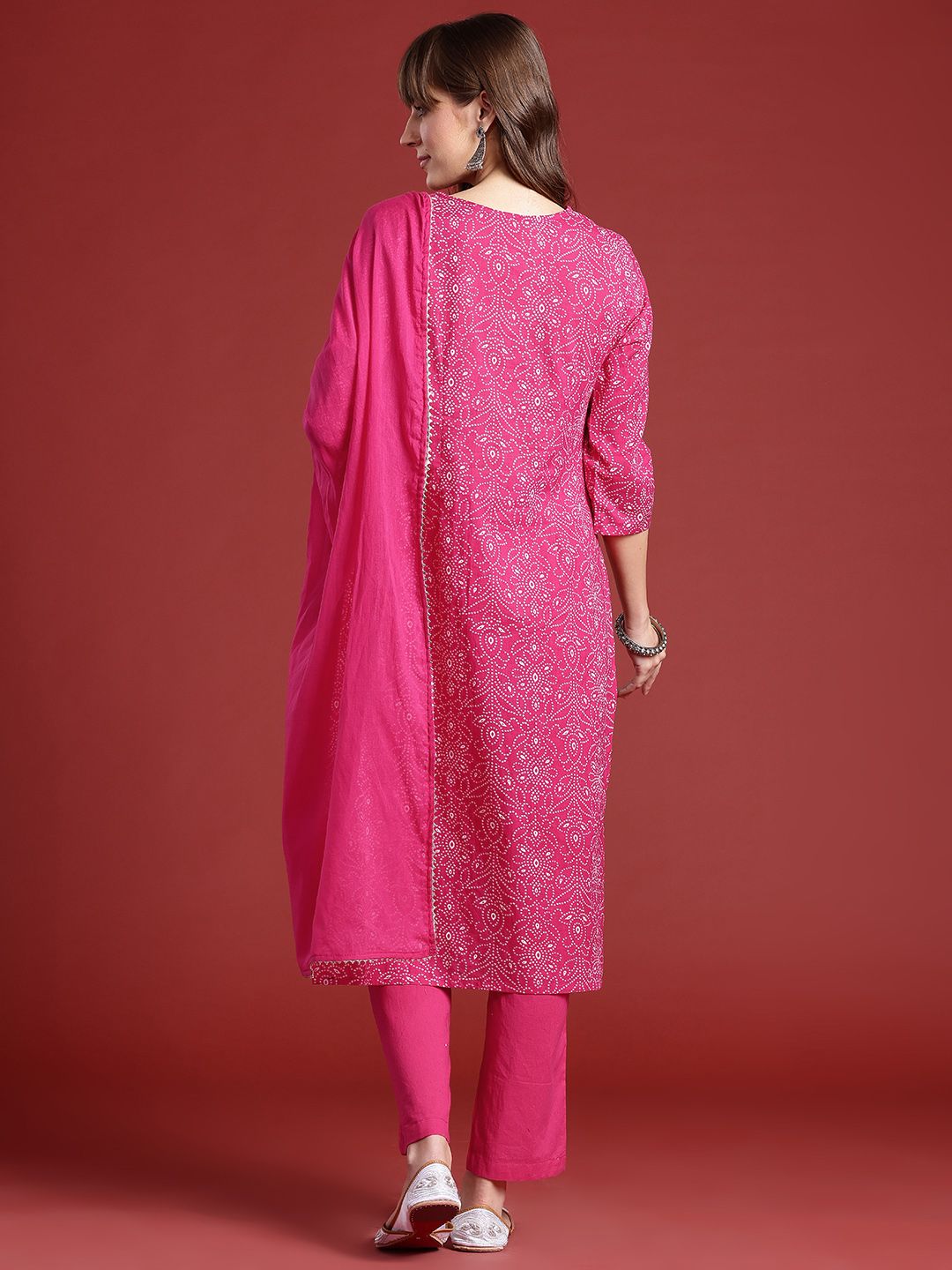 Anouk Bandhani Printed Kurta With Trousers & Dupatta