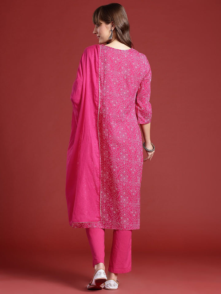 Anouk Bandhani Printed Kurta With Trousers & Dupatta