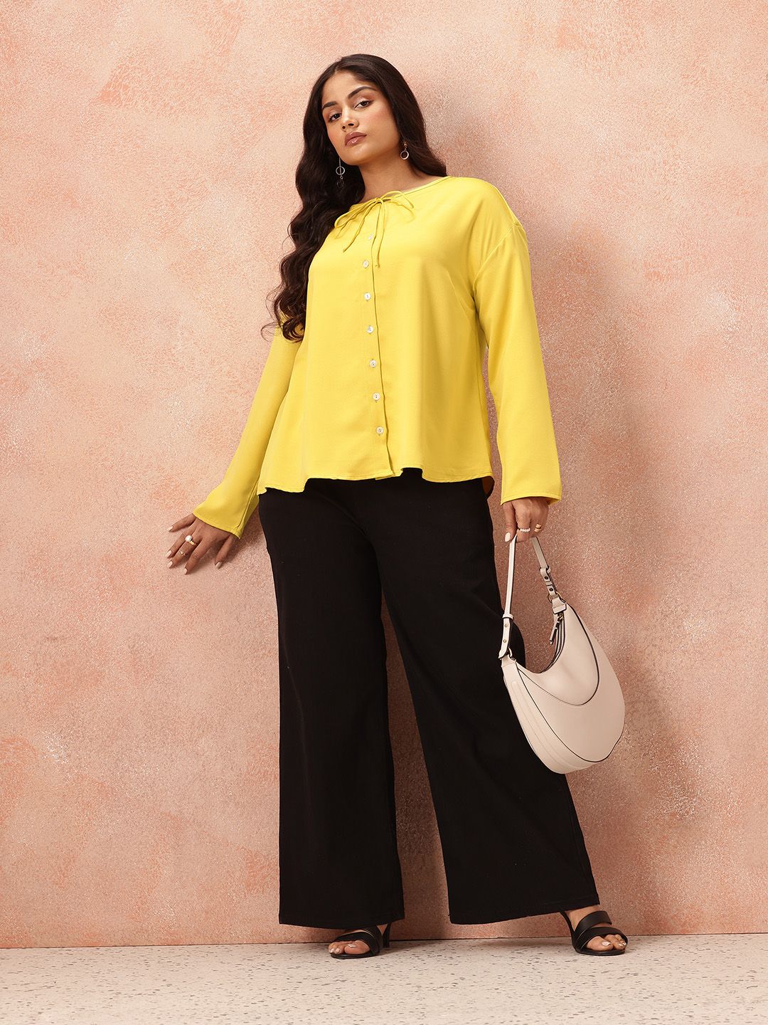 all about you Plus Size Tie-Up Neck Casual Shirt