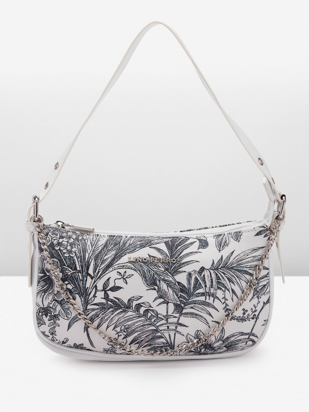Lino Perros Floral Printed Structured Shoulder Bag With Chain Detail