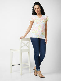 SPYKAR Floral Printed V-Neck Slim Fit T-shirt