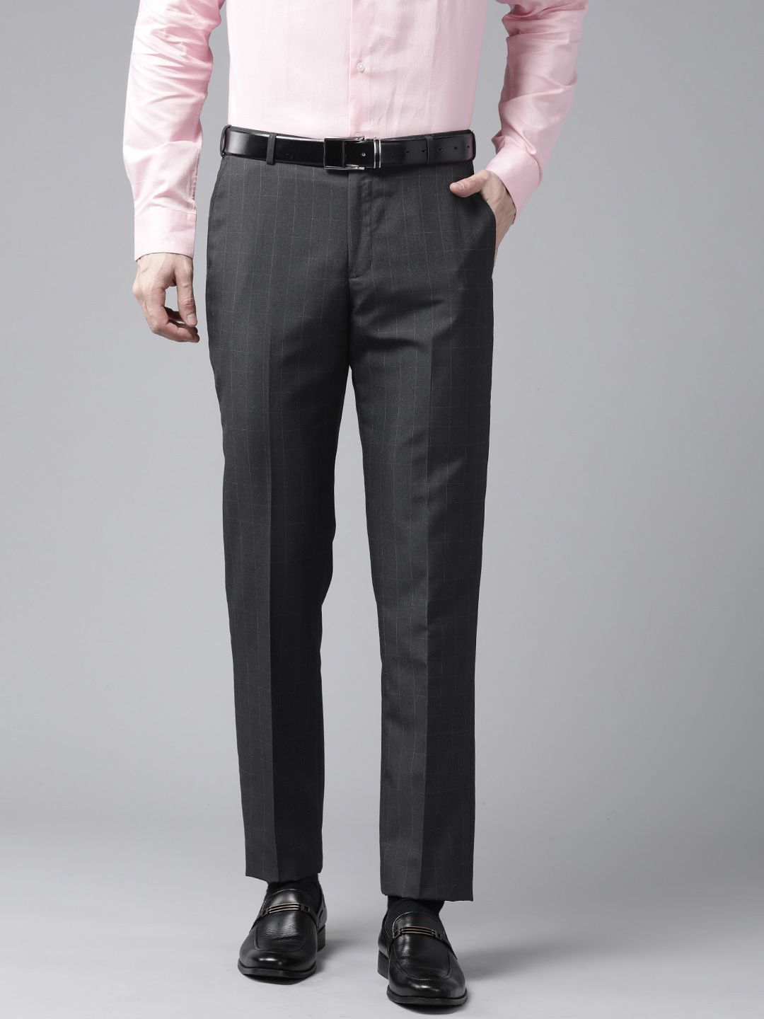 Park Avenue Men Checked Smart Fit Low-Rise Trousers
