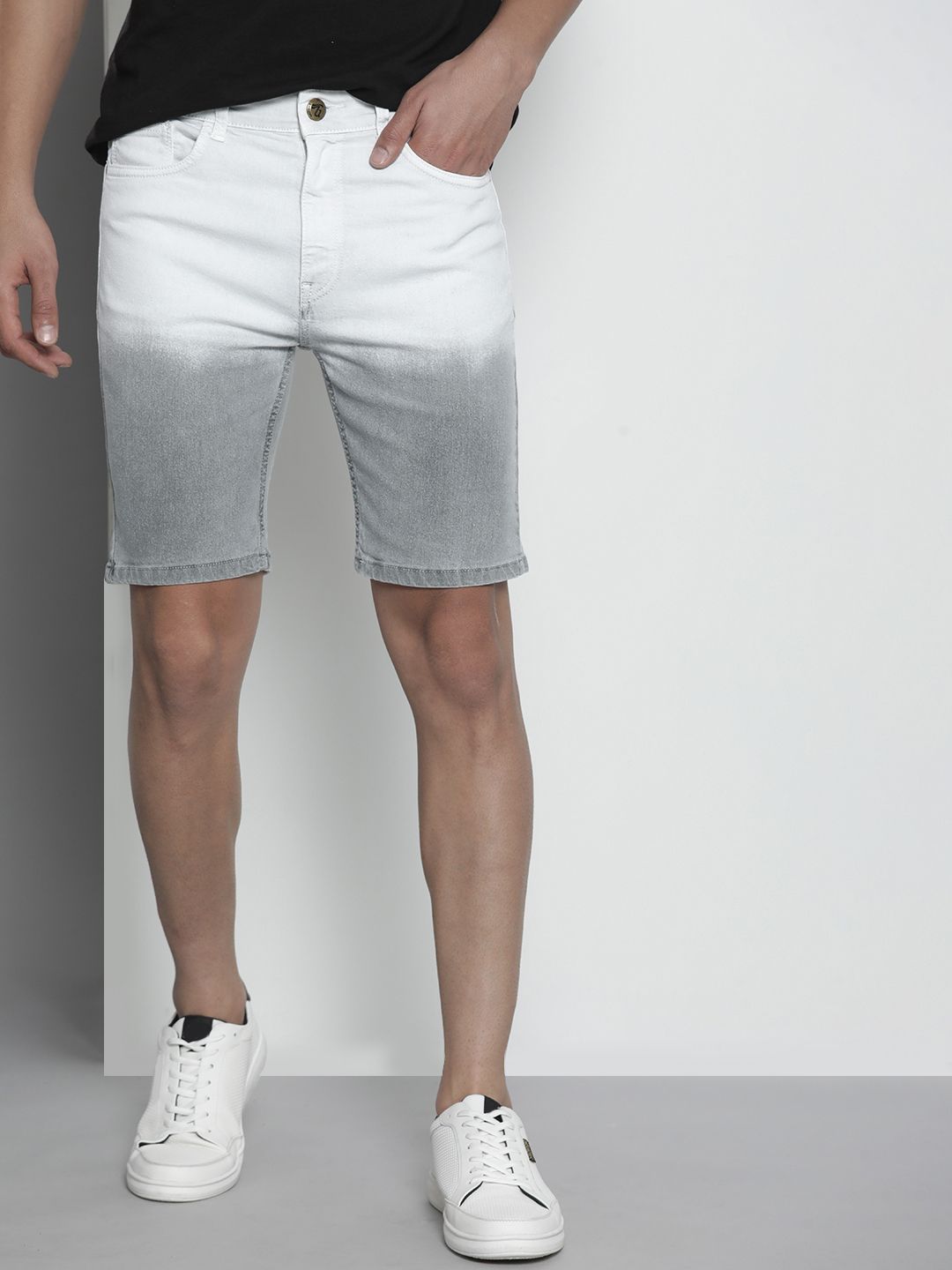 The Indian Garage Co Men White Colourblocked Denim Shorts