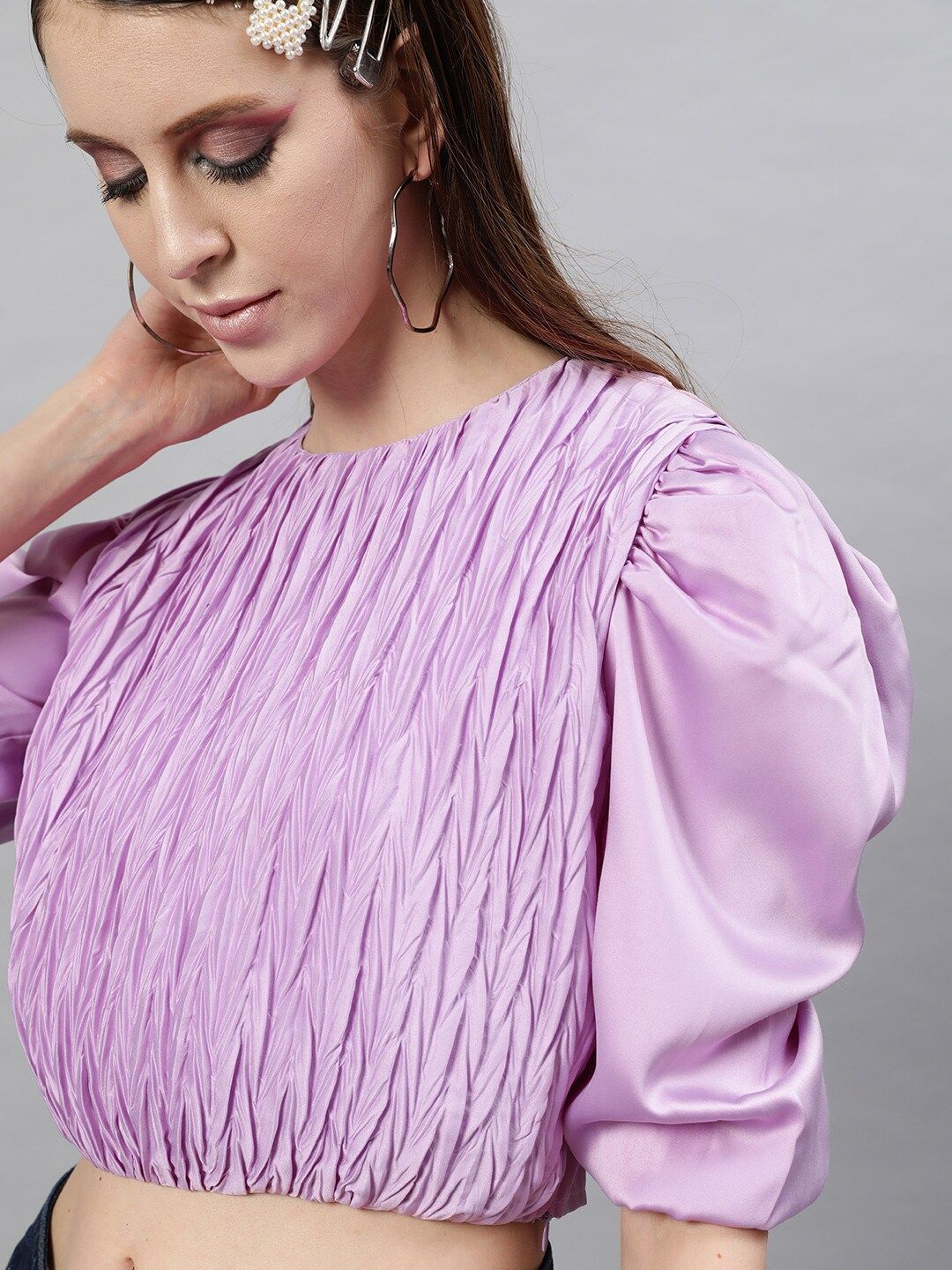 STREET 9 Lavender Pleated Blouson Crop Top