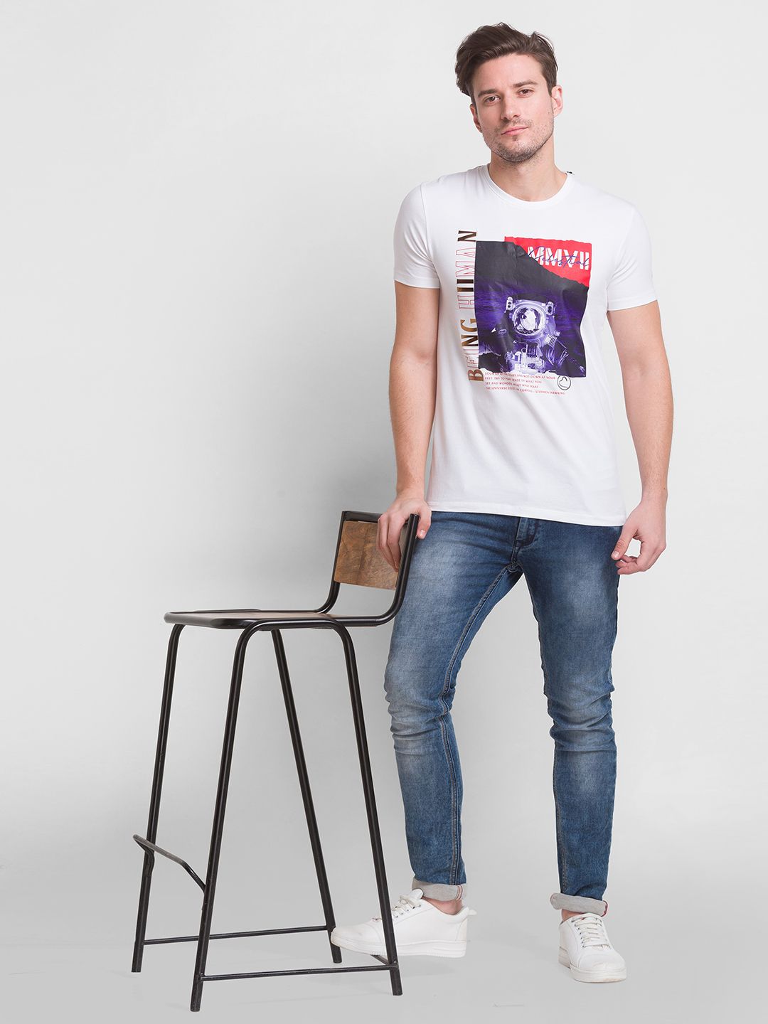 Being Human Men White Printed Cotton  T-shirt