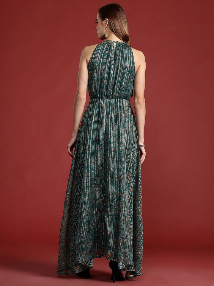 all about you Ethnic Motifs Printed Lurex Stripe Georgette Maxi Dress