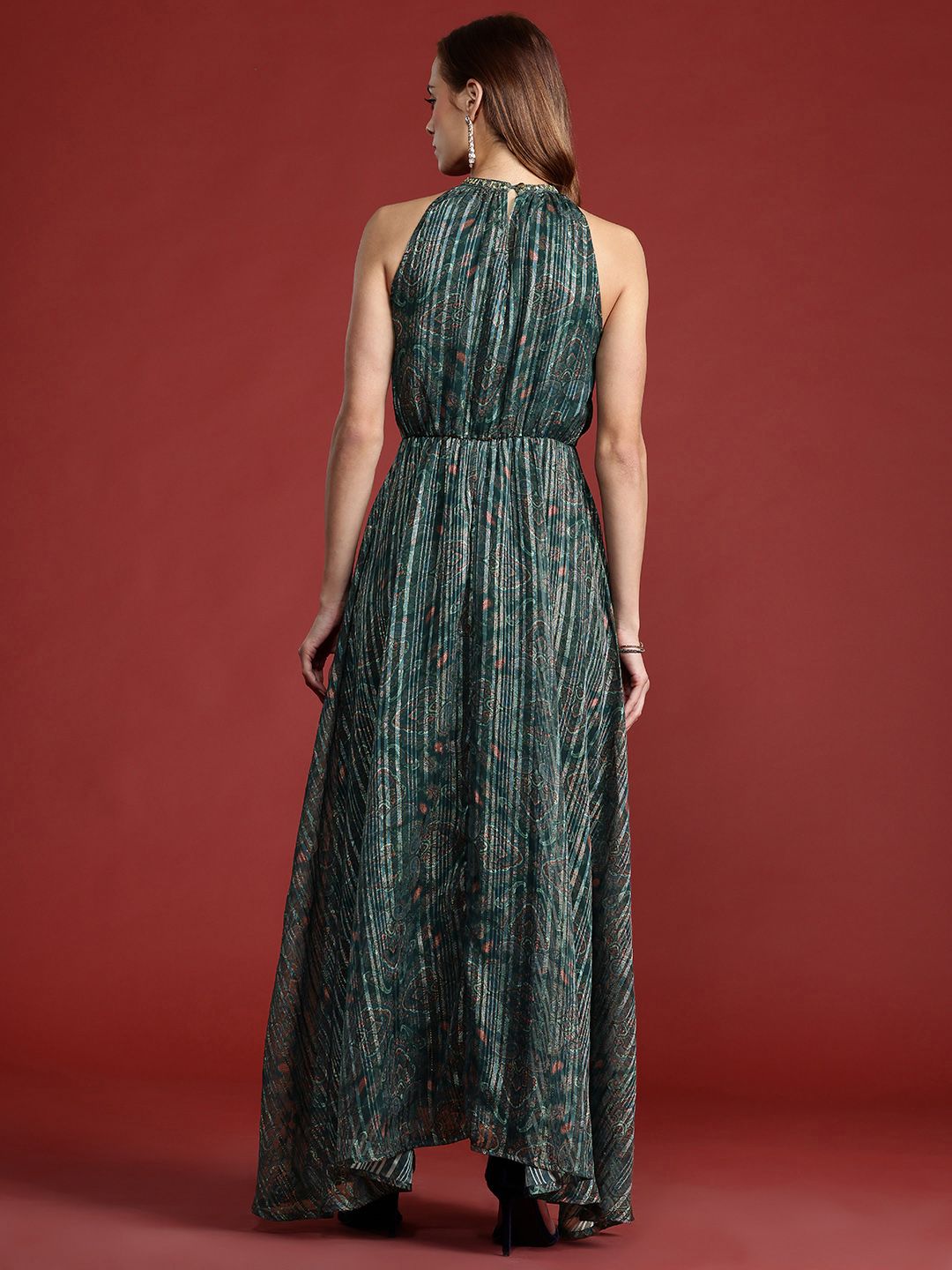 all about you Ethnic Motifs Printed Lurex Stripe Georgette Maxi Dress