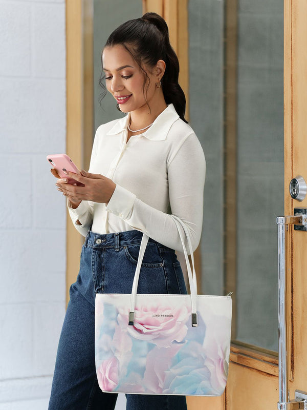 Lino Perros Pink & Off-White Printed Shoulder Bag