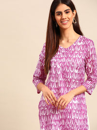 Anouk Women Purple & White Ethnic Motifs Printed Cotton Kurta