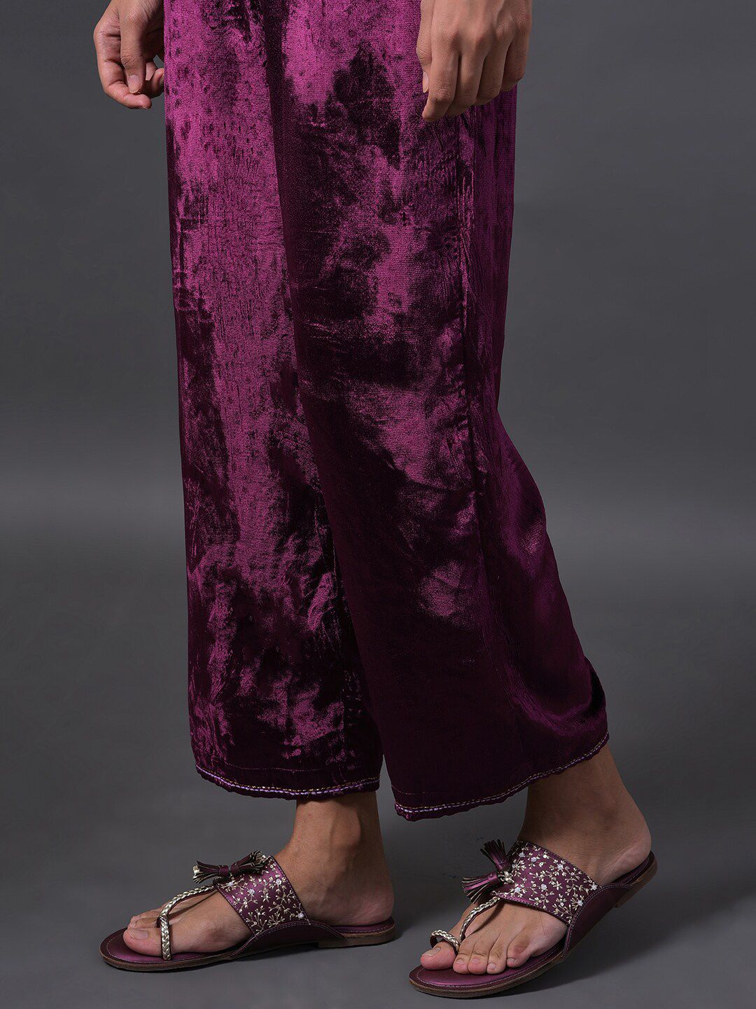 W Women Embroidered Velvet Kurta with Palazzos