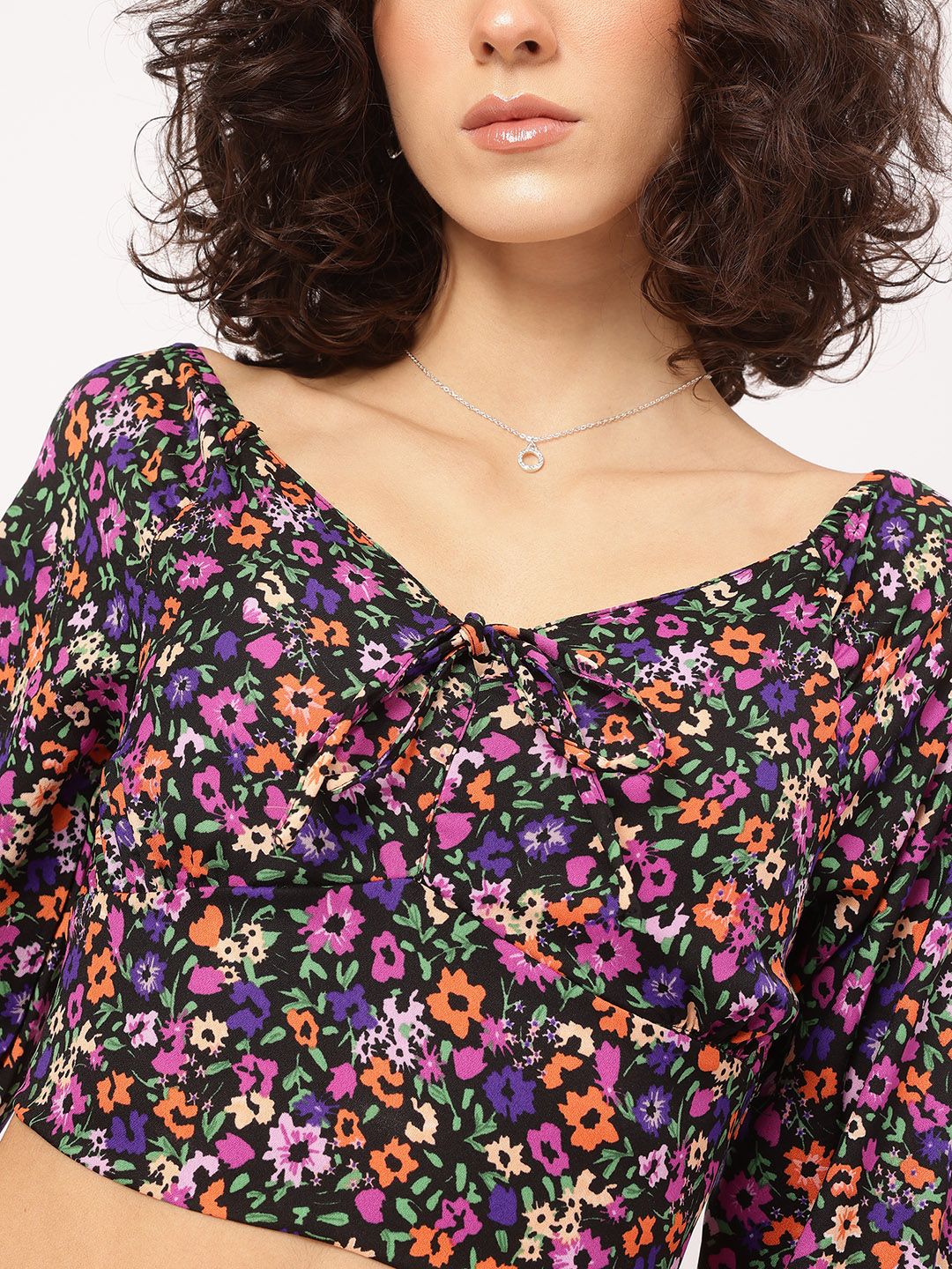 DressBerry Multi Florals Smocked Empire Padded Crop Top