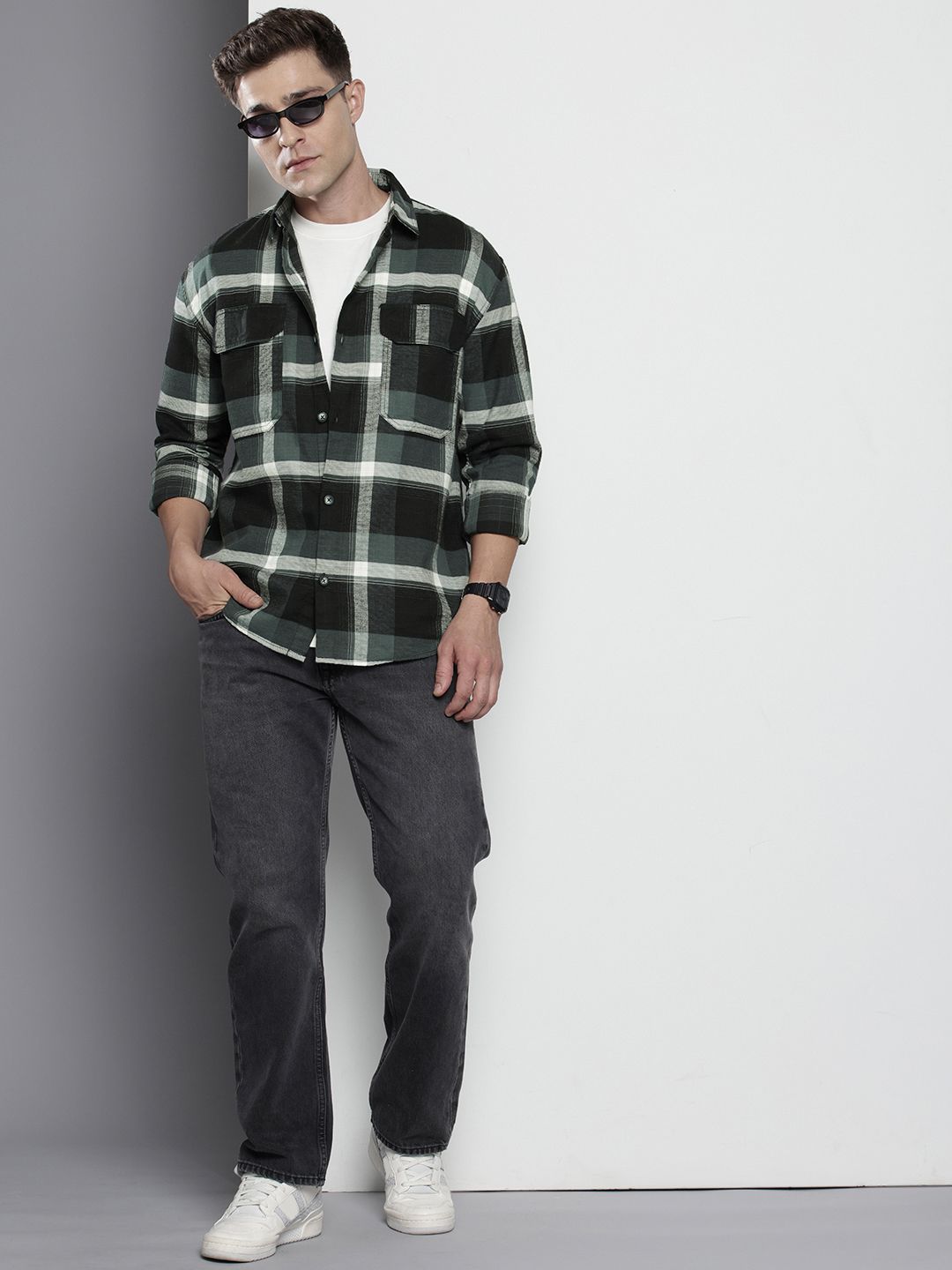 The Indian Garage Co Men Regular Fit Checkered Double Flap Casual Shirt