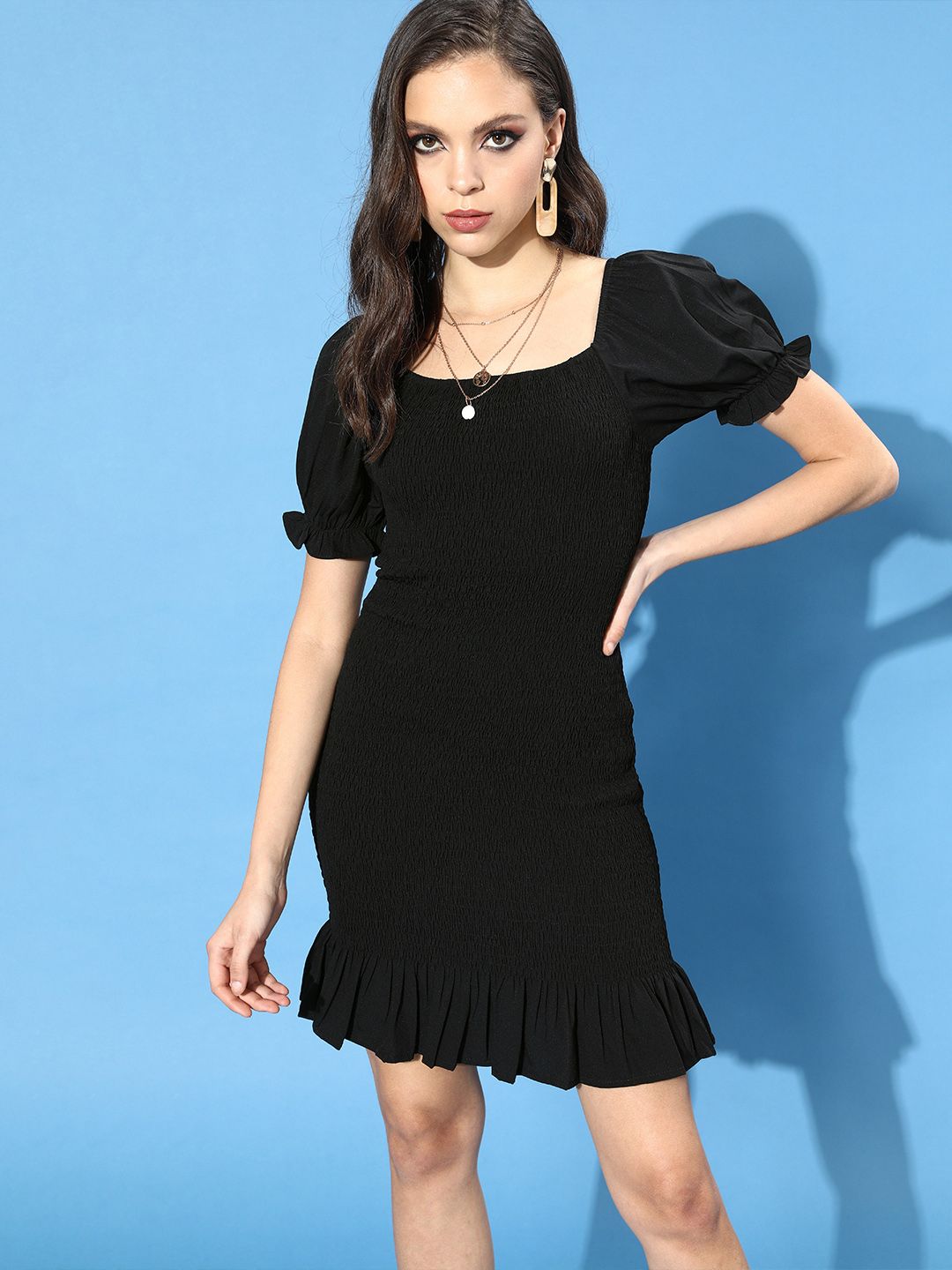 Berrylush Black Crepe Mini Dress