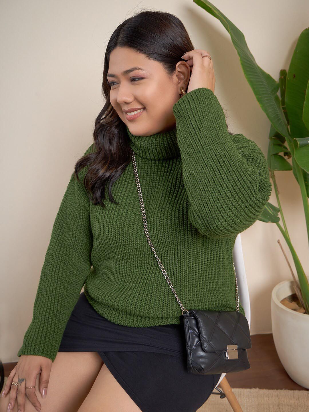 CURVY STREET Plus Size Ribbed Turtle Neck Pullover
