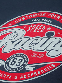 DILLINGER Men Navy Blue & Red Typography Printed Drop-Shoulder Sleeves Pure Cotton Oversized T-shirt