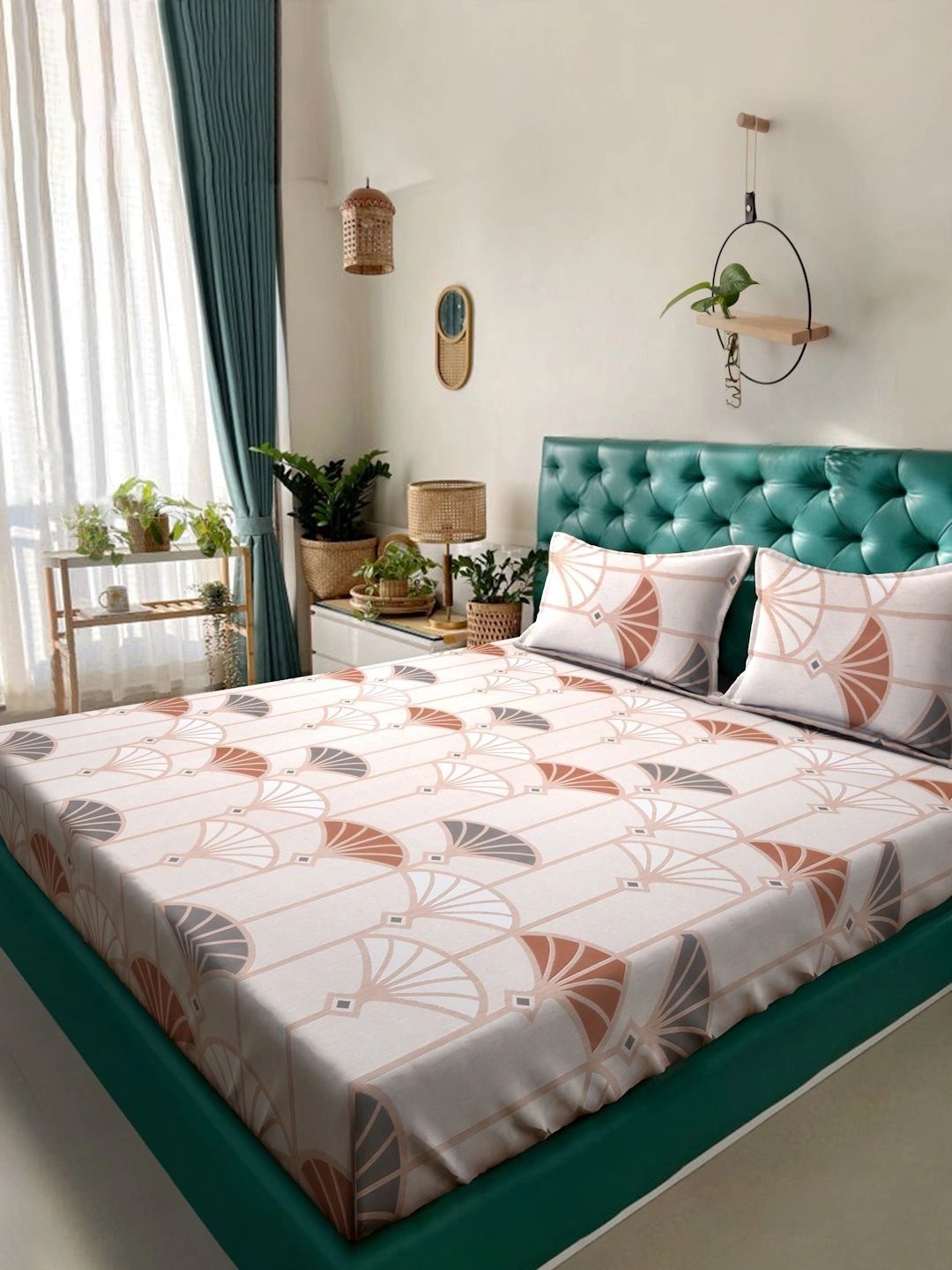 Moda Rapido X KLOTTHE Cream-Coloured Floral 300 TC King Bedsheet with 2 Pillow Covers