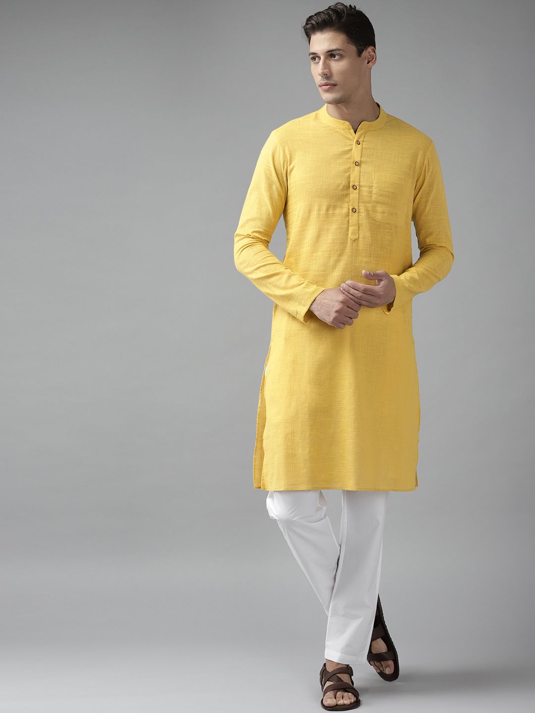 See Designs Men Yellow Regular Pure Cotton Kurta with Pyjamas