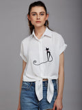 Berrylush Women White Casual Shirt with Embroidered Detail