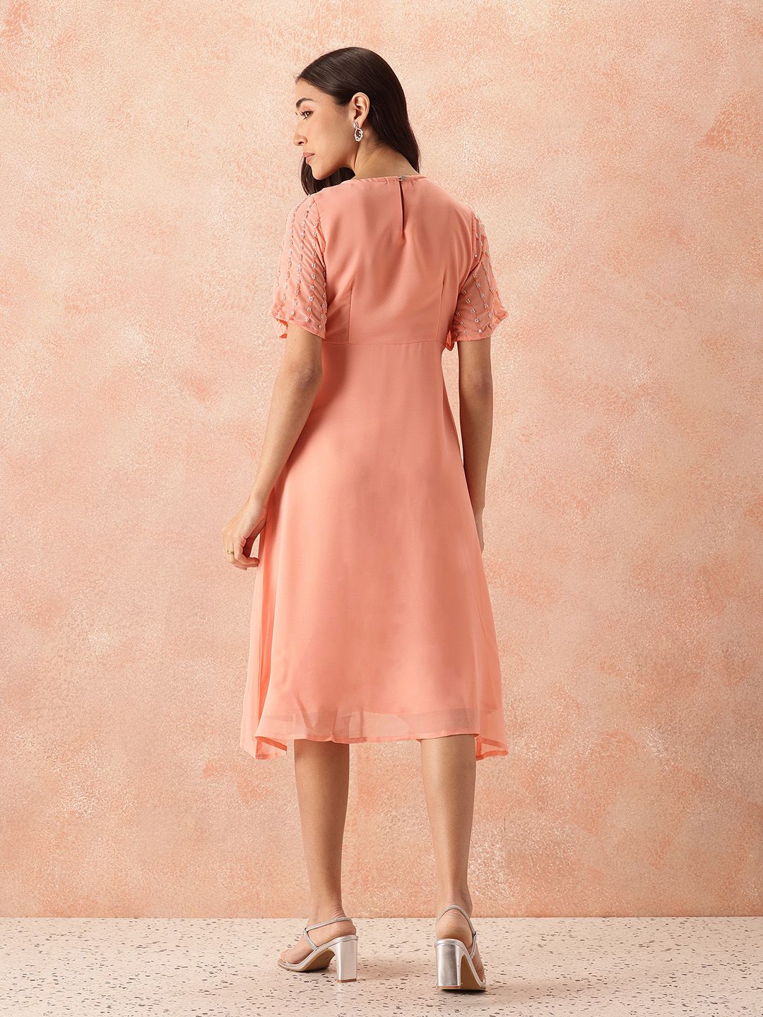 all about you Sequined Flared Sleeves Fit & Flare Dress