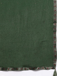 Libas Women Green & Gold Zari Woven Design Straight Kurta with Trousers & With Dupatta