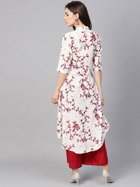 SOJANYA Wanita Sangkar Putih & Merah Cetak Kurta A-Line