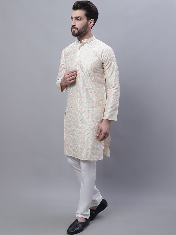 SOJANYA Floral Embroidered Thread Work Kurta With Churidar With Nehru Jacket