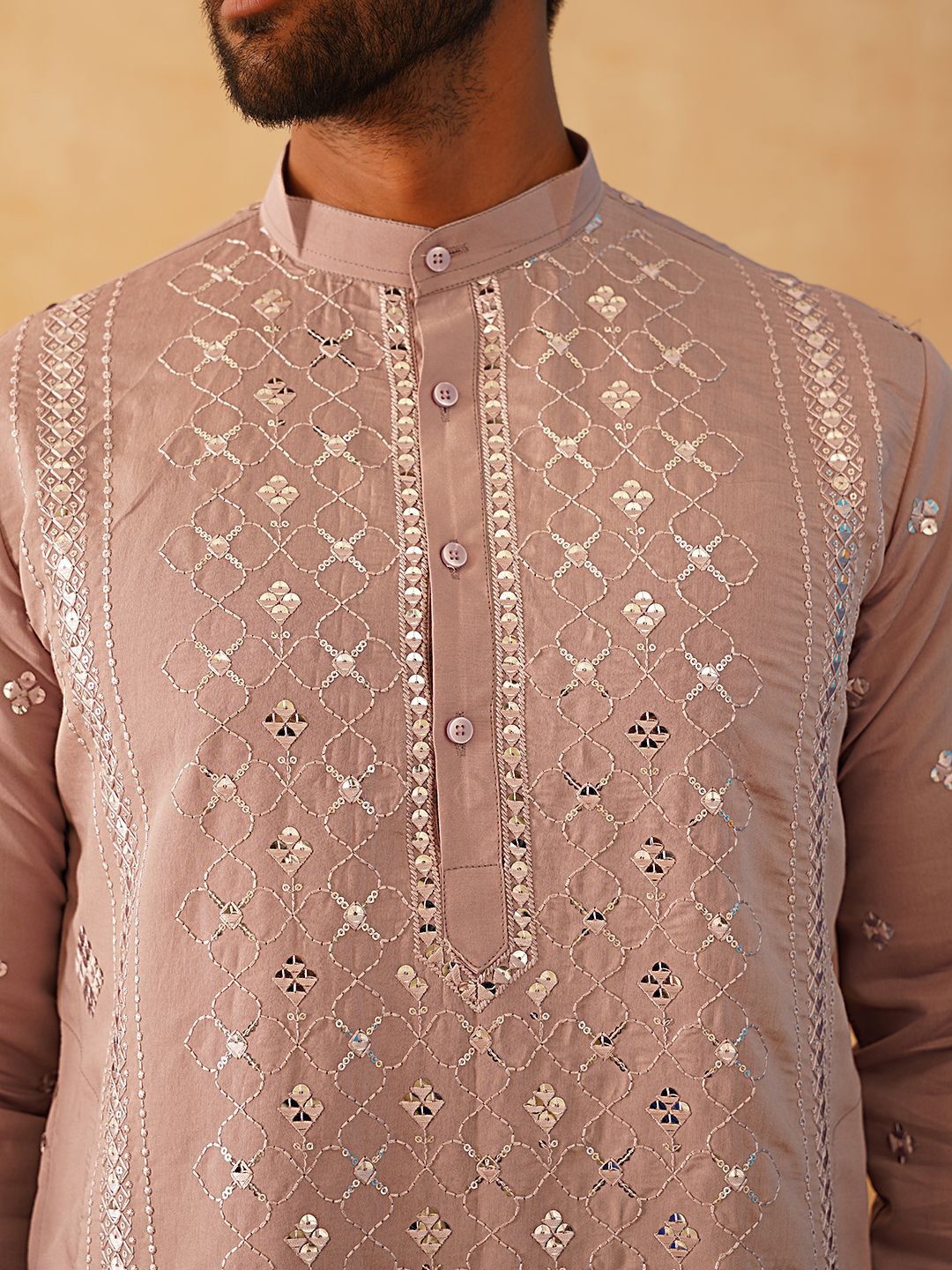 Jompers Ethnic Motifs Embroidered Band Collar Sequinned Straight Kurta