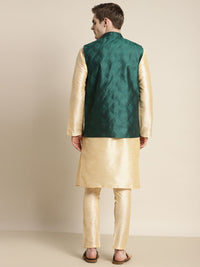 SOJANYA Men Solid Silk Blend Kurta with Churidar & Nehru Jacket