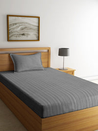 HOSTA HOMES Grey Solid 260 TC Cotton 1 Single Bedsheet with 1 Pillow Covers